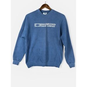 Vtg Lee Heavyweight Sweatshirt Mens Medium Blue USA Graphic Diamond Chain Logo